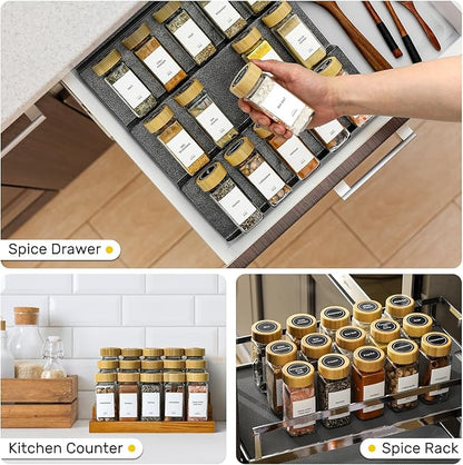 AOZITA 14 Pcs Spice Jars with Bamboo Lids - 4oz Square Spice Bottles with Spice Labels, Shaker Lids, Funnel - Image 7