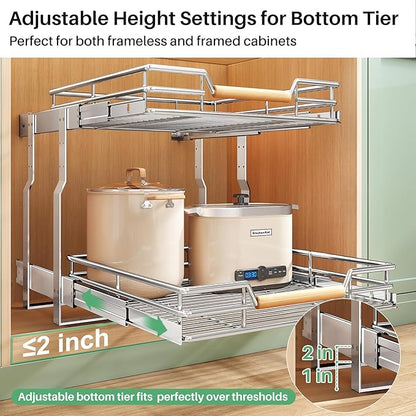 Pull out Cabinet Organizer, 2 Tiers 23"W X 21"D, Heavy Duty Smooth Sliding Under Cabinet Shelves for Pots and Pans, Full-Extension Roll out Drawers, Slide out Organization for Home Kitchen Pantry - Image 5