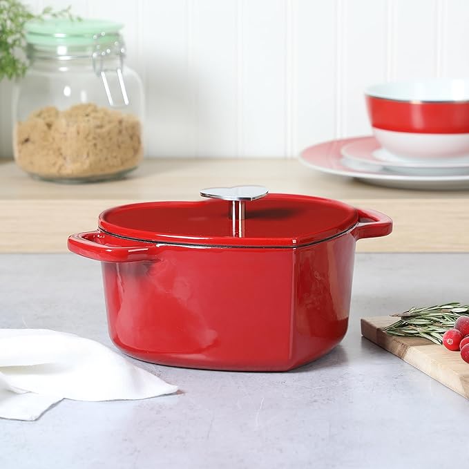 Martha Stewart Heart Shaped Enamel Cast Iron 2-Quart Dutch Oven - Red - Image 3