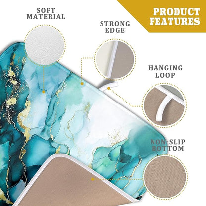 Giwawa Teal Marble Dish Drying Mat Turquoise Blue Marbling Print Dish Drainer Mats 16"x18" Modern Granite Microfiber Reversible Dish Drying Rack Pad Protector for Kitchen Countertop Decor