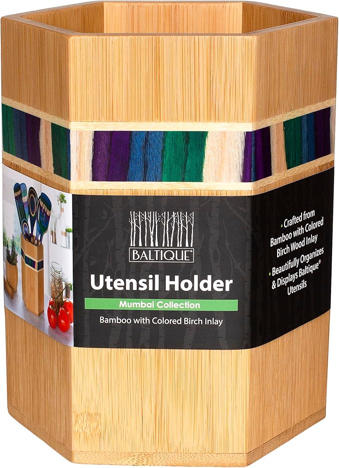 Totally Bamboo Baltique Mumbai Collection Kitchen Utensil Holder, Large Cooking Utensil Crock for Countertop