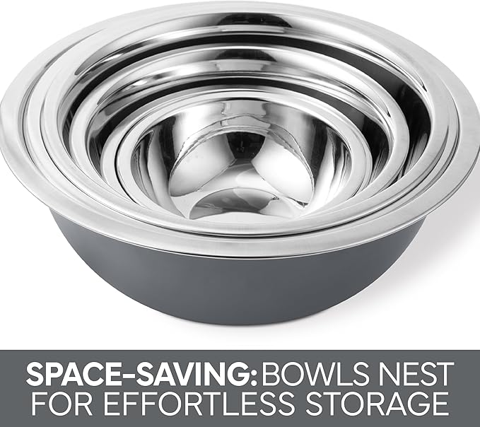 COOK WITH COLOR Stainless Steel Mixing Bowls Set - Nesting Bowls, 6 Pieces, Grey - Image 4