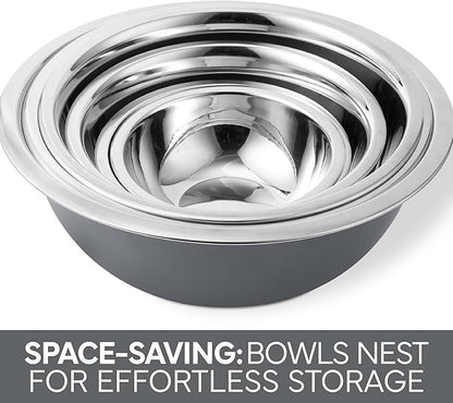 COOK WITH COLOR Stainless Steel Mixing Bowls Set - Nesting Bowls, 6 Pieces, Grey - Image 4