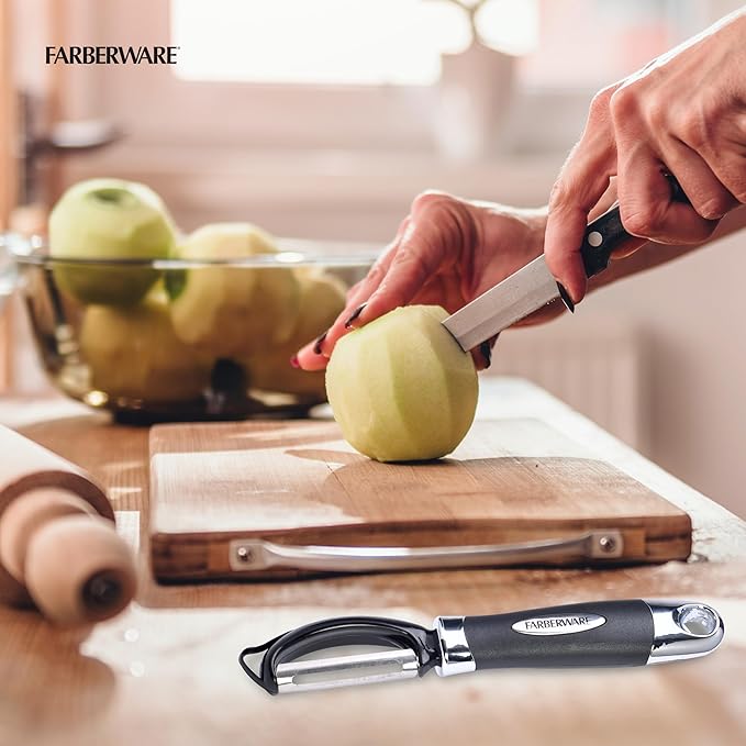 Farberware Pro2 Vegetable Peeler, Euro Peeler with Razor-Sharp Stainless Steel Blade, Swivel Peeler for Potatoes, Fruits, and Vegetables, Built-In Bud Remover, Dishwasher Safe - Image 6