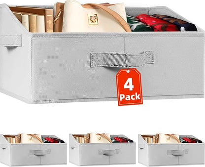 Criusia Closet Organizers Bins 4 Pack - Large Collapsible Shelf Organizer with Handles - Fabric Trapezoid Home Organization and Storage Baskets for Organizing Clothes Toy Blanket Towel Purse Hats by Criusia