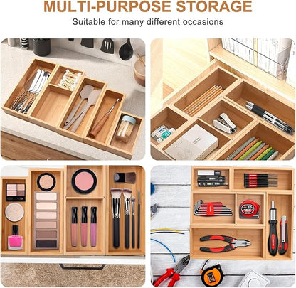 Bamboo Drawer Organizer 5 Pcs for Kitchen Multi-purpose Storage Dividers for Kitchen, Office, Jewelry, Cosmetics, Wooden Drawer Dividers for Drawer Organizer Desk Organizer Gift for Women Gifts Idea - Image 9