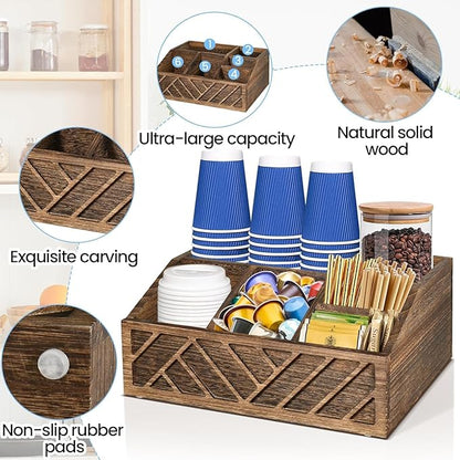ugiftt Coffee Station Organizer for Counter, Wood Pods Holder Storage Basket, Tea Condiment Storage Organizer, Rustic Coffee Bar Decor for Accessories Organizer - Image 5