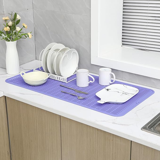 MicoYang Silicone Dish Drying Mat for Multiple Usage,Easy clean,Eco-friendly,Heat-resistant Silicone Mat for Kitchen Counter or Sink,Refrigerator or Drawer Liner Light Purple 5XL 36inches x 18inches - Image 6
