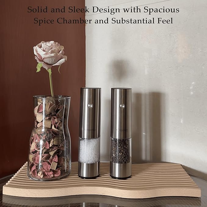 Electric Salt and Pepper Grinder Set, USB Rechargeable, Stainless Steel Automatic Salt and Pepper Mill Grinder with Adjustable Coarseness, Electric Salt Shakers, LED Light, Refillable (2 Packs) - Image 7