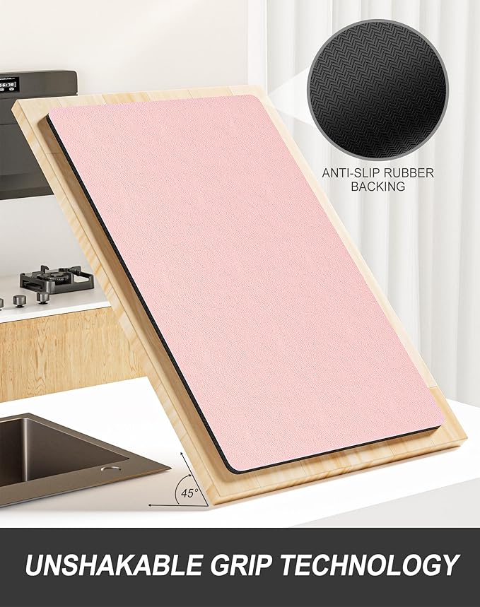 Rnivvi Dish Drying Mat for Kitchen Counter, 12 x 19" Super Absorbent Drainer Pad Easy Clean Dish Rack Pad, Non-Slip Heat Resistant Coffee Bar Mats for Coffee Machine Station Accessories Decor, Pink - Image 5