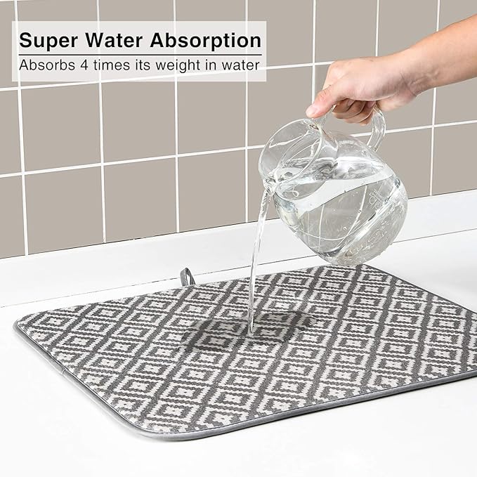 Dish Drying Mat for Kitchen 2 Pack, Ultra Absorbent Microfiber Dishes Drainer Mats by Subekyu,19.2 by 15.8 Inch(Rhombus) - Image 6