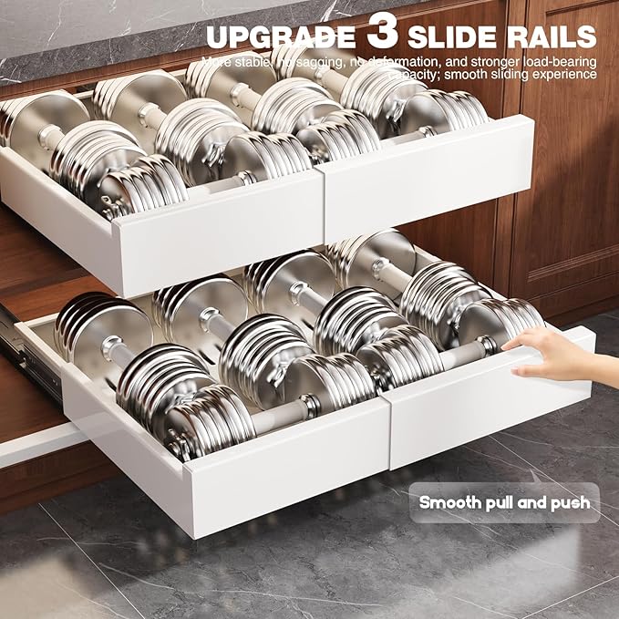 Seinloes 2 Pack Pull Out Cabinet Organizer Expandable Width(13"-21") and Depth(13"-17"),Slide Out Drawers With Raising Pad for Framed Cabinets,No Drill Roll Out Shelves for kitchen,Bathroom,White - Image 8