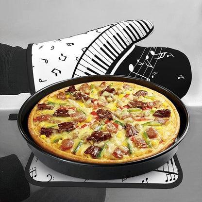 Oven Mitt and Pot Holders Sets - Music Kitchen Mitts Black White Piano Oven Gloves Hot Pads Set of 2 for Cooking BBQ Baking Grilling - Image 7