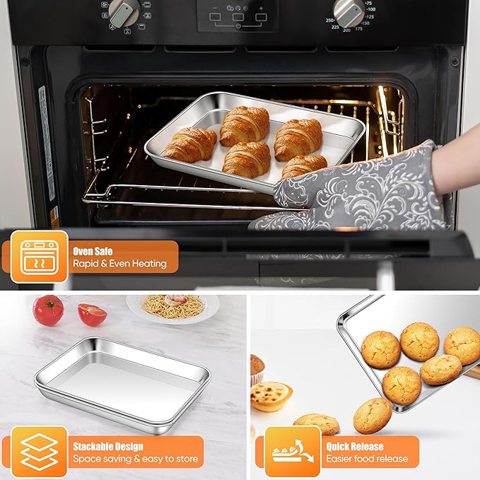 Homikit 1 Pack Baking Sheet, 9 x 7 Inches Stainless Steel Cookie Tray for Baking Cooking Toasting, Mini Metal Toaster Oven Baking Pan Non Stick, Rustproof & Mirror Finish, Dishwasher Safe - Image 6