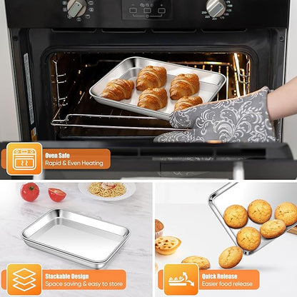 Homikit 2 Pack Baking Sheet, 9 x 7 Inches Stainless Steel Cookie Tray Set for Cooking Toasting, Mini Metal Cookie Toaster Oven Baking Pan Non Stick, Rustproof & Mirror Finish, Dishwasher Safe - Image 6