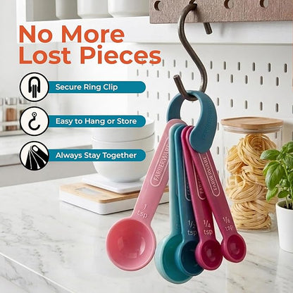 Farberware Kitchen Basics Measuring Cup & Spoon Set, 9-Piece Colorful Nesting Design with Easy-to-Read Markings - Stackable Cooking & Baking Tools with Ring Organizer, Dishwasher Safe Plastic - Image 6