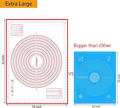 Silicone Baking Mat，Non Stick Rolling Dough with Measurements for Pie Pizza Cookies Fondant Making，Extra Thick Non Slip Silicone Pastry Mat (Red, XXL-24"×32")