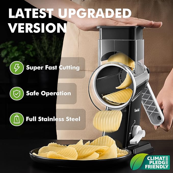 Geedel Rotary Cheese Grater - Upgraded Vegetable Shredder with 4 Interchangeable Blades, Easy to Clean Cheese Shredder with Handle, Kitchen Grater Nuts Grinder for Cutting Cheese, Vegetable, Nuts - Image 4