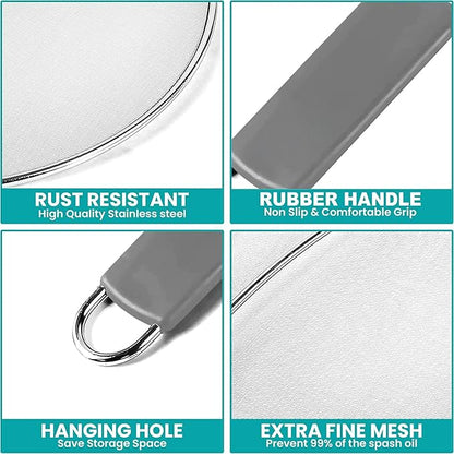 13" Grease Splatter Screen for Cooking | Stainless Steel Oil Splatter Guard and Ultra-Fine Mesh Protects Skin from Burns | TPR Tight-Grip Handle (Grey) - Image 6