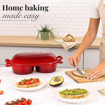 Dutch Oven For Sourdough Bread Baking – Enamelled Cast Iron Bread Loaf Pot – 500°F Oven Safe Non Stick Bread Pot – Double Round Loaf Space, 16.5cm Diameter, Red, – by Nuovva - Image 8