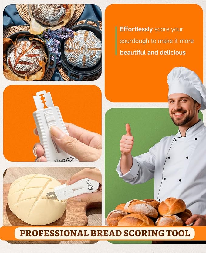 Bread Lame with Magnetic Push-Pull Design, Sourdough Scoring Tool with 5 Replaceable Blades, Ergonomic ABS Handle for Creative Baking Designs, Ideal for Sourdough, Artisan Bread & Baguettes