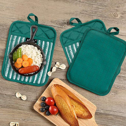 Alselo Silicone Pot Holders Set of 3 Heat Resistant & Non Slip Potholders, Professional Oven Hot Pads with Pockets Mitts for Kitchen Cooking Baking Barbecue (Emerald Green, 3) - Image 7