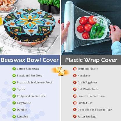 5-Size Reusable Beeswax Bowl Covers for Bread Proofing, Cotton Cloth Flexible Beeswax Wraps for Food Storage(Pentagonal Floral) - Image 7