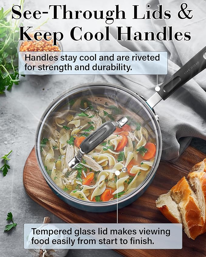 Cook N Home Pots and Pans Nonstick Cookware Set 12-Piece, Kitchen Cooking Set with Frying Pans and Saucepans, Induction Compatible, Turquoise - Image 6