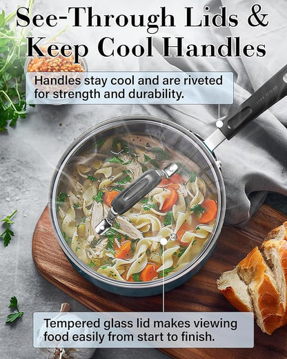 Cook N Home Pots and Pans Nonstick Cookware Set 12-Piece, Kitchen Cooking Set with Frying Pans and Saucepans, Induction Compatible, Turquoise - Image 6