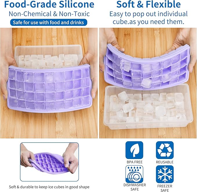 Silicone Ice Cube Tray with Leak-Proof Lid & Storage Bin for Freezer – BPA-Free 36-Piece Nugget Ice Molds, Spill-Resistant Cover & Ice Scoop Container Cover - Image 3