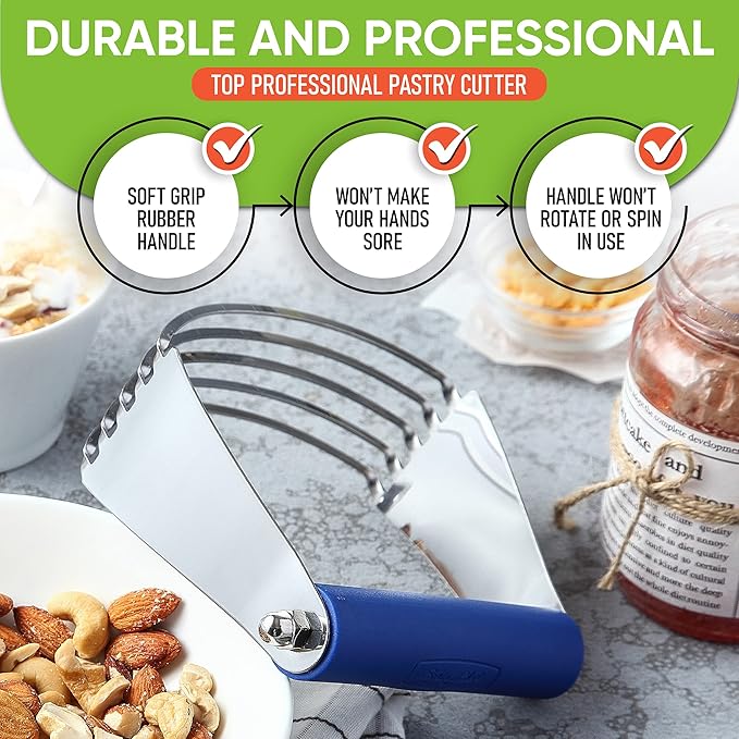 Spring Chef Large Dough Blender For Baking, Stainless Steel Puff Pastry Cutter Tool with Sharp & Thick Blades, Dishwasher Safe Dough Cutter Tool, Manual Pastry Blender for Easy Mixing - Sapphire - Image 5