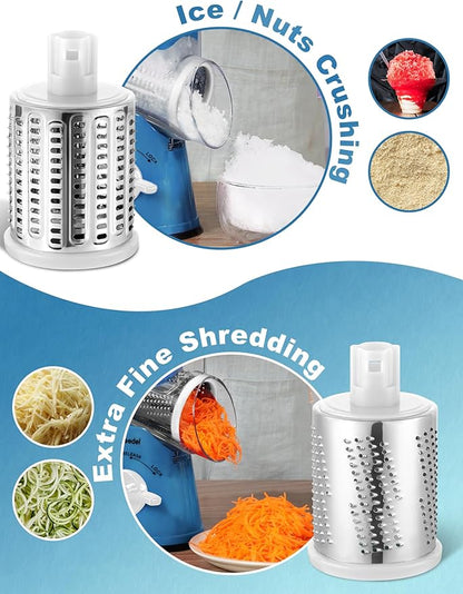 Geedel Rotary Cheese Grater Cheese Shredder - Upgraded 5-in-1 Cheese Grater with Handle and Strong Suction Base, Multi-purpose Vegetable Slicer Ice Shaver Nuts Grinder for Ice, Vegetables, Fruit, Nuts - Image 3