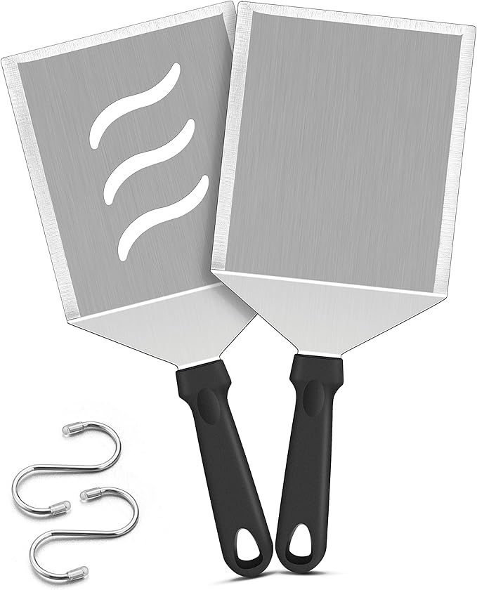 Metal Spatula Set of 2, HaSteeL Large 12x5In Stainless Steel Griddle Spatula Turner, Heavy Duty Griddle Tools for Teppanyaki Flat Top Hibachi Grilling Camping Cooking, Plastic Handle & Dishwasher Safe