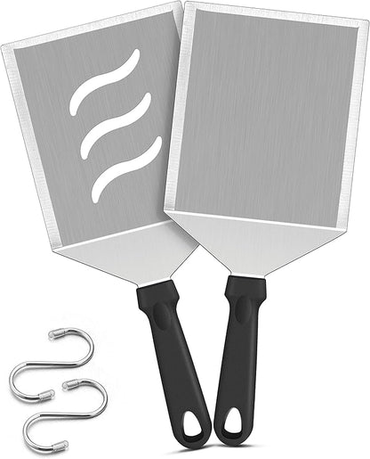 Metal Spatula Set of 2, HaSteeL Large 12x5In Stainless Steel Griddle Spatula Turner, Heavy Duty Griddle Tools for Teppanyaki Flat Top Hibachi Grilling Camping Cooking, Plastic Handle & Dishwasher Safe