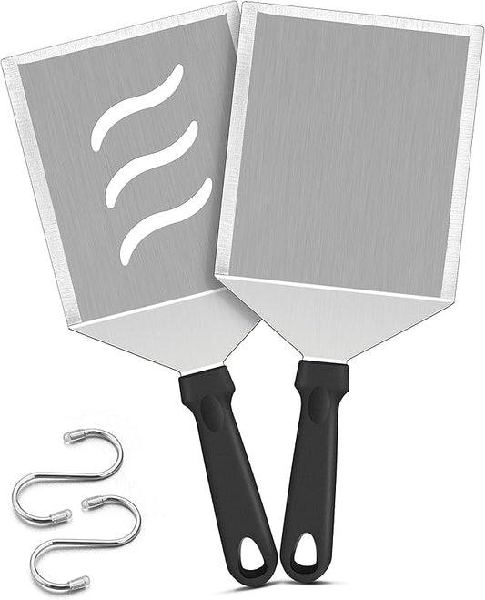 Metal Spatula Set of 2, HaSteeL Large 12x5In Stainless Steel Griddle Spatula Turner, Heavy Duty Griddle Tools for Teppanyaki Flat Top Hibachi Grilling Camping Cooking, Plastic Handle & Dishwasher Safe