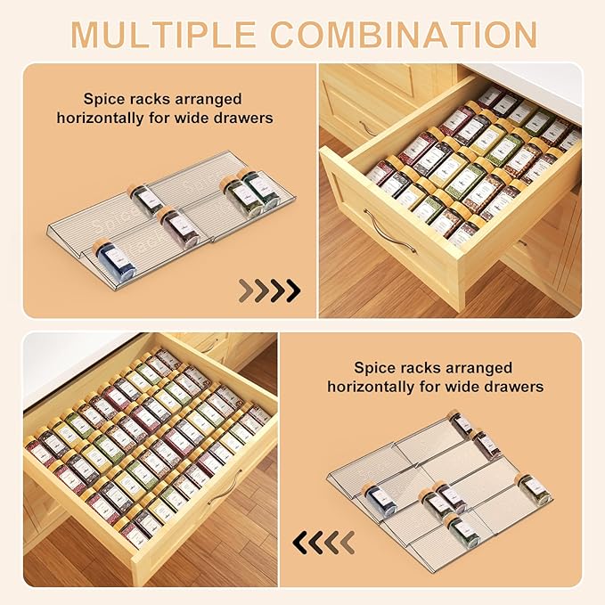 24 Spice Jars with Spice Drawer Organizer, 355 Spice Labels, 2 Pack Expandable From 11'' to 21'' Acrylic Spice Rack for Drawer, Seasoning Containers Storage Organization for Kitchen Cabinet Countertop - Image 6