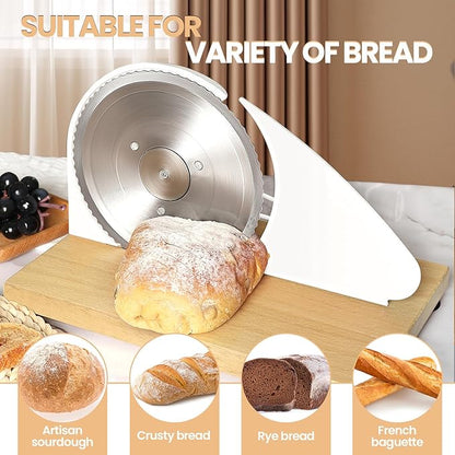 Brvclon Manual Bread Slicer Adjustable Thickness, Hand Crank Bread Slicer for Homemade Sourdough Bread with Scale Line & Suction Cup & Metal Guide,Quality Solid Wood Base & Gift-Level Packaging