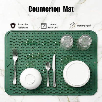 MicoYang Silicone Dish Drying Mat for Multiple Usage,Easy clean,Eco-friendly,Heat-resistant Silicone Mat for Kitchen Counter or Sink,Refrigerator or drawer liner Green L 16 inches x 12 inches - Image 3