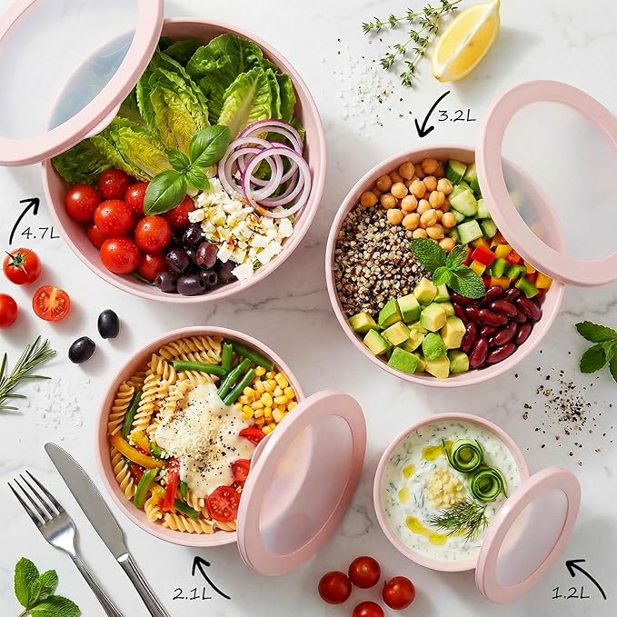 BoxedHome Mixing Bowls with Lids Set, 4 Packs BPA-Free Plastic Prep Bowls for Kitchen, Dishwasher & Microwave Safe, Pink - Image 3