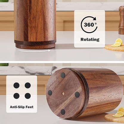 Utensil Holder, Acacia Wood Kitchen Utensil Holder for Countertop, 360°Rotating Cooking Utensil Crock for Kitchen Counter, 7.2" Large Utensil Organizer for Spatula - Image 6