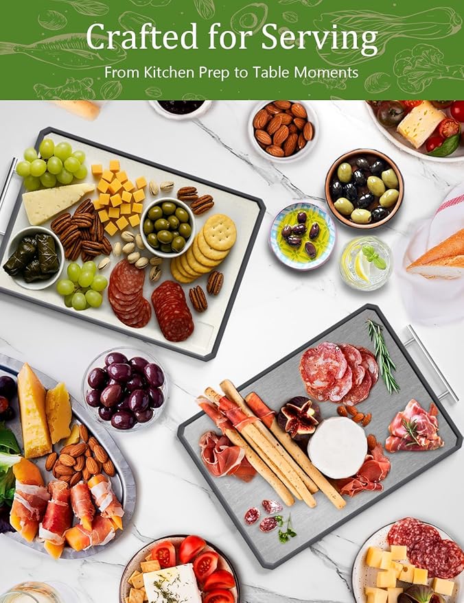 Titanium Cutting Boards for Kitchen, 2 in 1 Non Toxic Cutting Board, Food-Grade Double Sided Pure Titanium & Wheat Straw PP Chopping Board for Meat/Vegetables, Dishwasher Safe Large 16.3”×11-1 PC - Image 7
