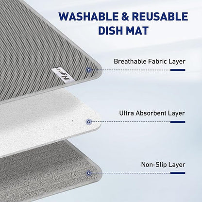 14.6*11.8 inch Microfiber Dish Drying Mat,2 Compact Ultra Absorbent Dish Mat Drying Kitchen Mat,Small Dish Drying Mats for Kitchen Counter,Draining Racks,Sinks (Gray) - Image 4