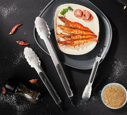 3 PCS Kitchen Tongs Set, Stainless Steel with Silicone Grips, 12, 9 & 7 Inch, Lockable Heat Resistant for Grill Camping Cooking BBQ