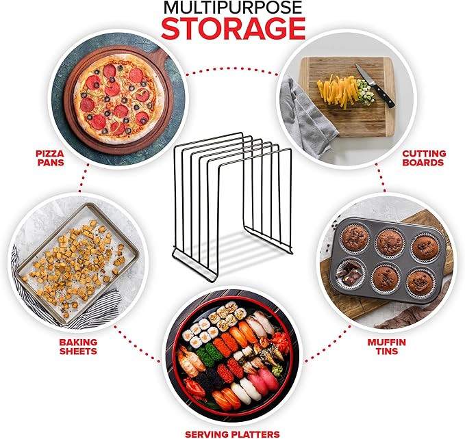 Stock Your Home Black (2 Pack) Extra Tall Steel Baking Pan Organizer Rack for Cabinet Storage or Kitchen Counter, Cookie Baking Sheet Organizer with Dividers, Muffin Tin and Cutting Board Holder - Image 4