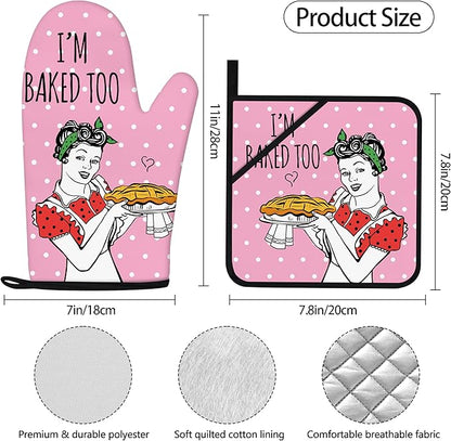 Funny Oven Mitts and Pot Holders Sets Pink Kitchen Accessories Cute Kitchen Decor Funny House Warming Gifts Heat Resistant Cooking Baking Gifts for Women (Pink, Oven Mitts & Pot Holders)