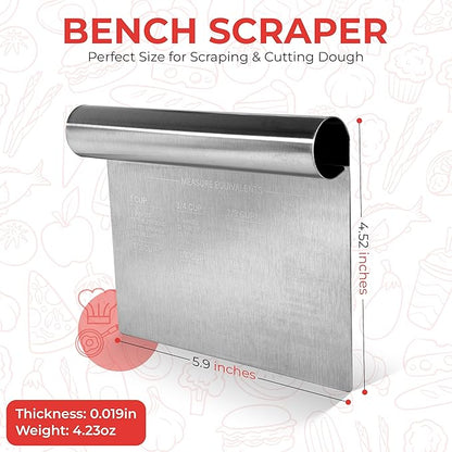 Bench Scraper for Baking, Food Scraper Stainless Steel Blade Dough Cutter with Engraved Measuring Guide & Equivalent Chart, Scraper Tool kitchen Use for Scrapping, Cutting, Chopping, 2 Pack -by RamPro - Image 2