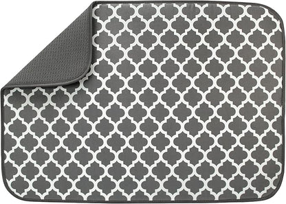 S&T INC. Dish Drying Mat XL, 18” x 24”, Absorbent Microfiber Kitchen Counter Mat, Dish Drying Pad for Dishes, Utensils, Pots and Pans, Extra Large, Pewter Grey Trellis by STINC