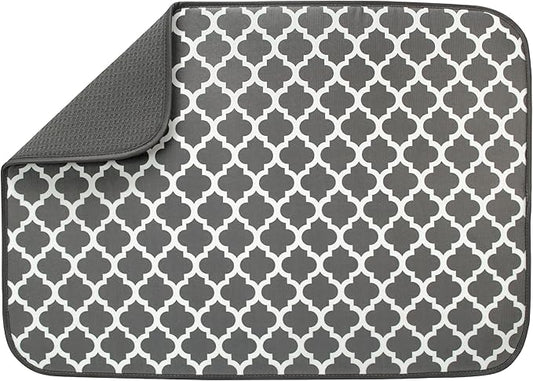 S&T INC. Dish Drying Mat XL, 18” x 24”, Absorbent Microfiber Kitchen Counter Mat, Dish Drying Pad for Dishes, Utensils, Pots and Pans, Extra Large, Pewter Grey Trellis by STINC