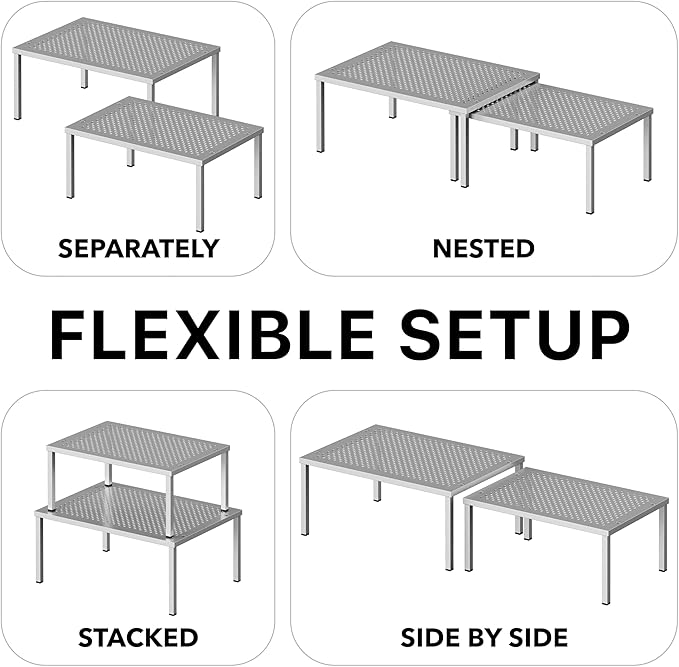 Simple Houseware Expandable Stackable Cabinet and Counter Shelf Organizer with Steel Surface, 9" D x 12.75" W x 5.9" H, Silver - Image 6