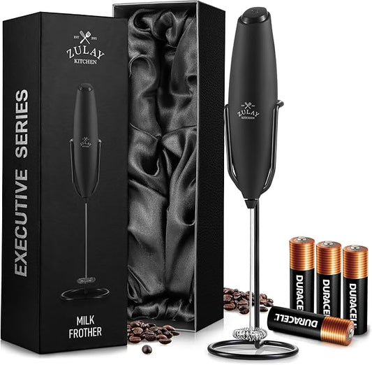 Zulay Kitchen Executive Series Milk Frother Wand - Upgraded & Improved Stand - Ideal Coffee Gift - Coffee Frother Handheld Foam Maker For Lattes - Electric Milk Frother Handheld For Cappuccino by ZulayKitchen